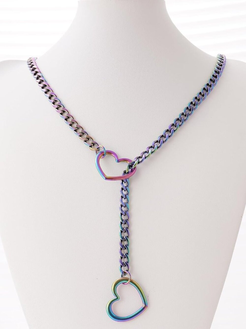 Heart Slip Chain Necklaces for Women,Stainless Steel O-Ring Adjustable Lariat Y- - Picture 2 of 5